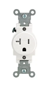 Leviton T5020-0WS 20A 125V Single White Outlet 4.06 H x 1.31 W x 1.14 D in. - Picture 1 of 1
