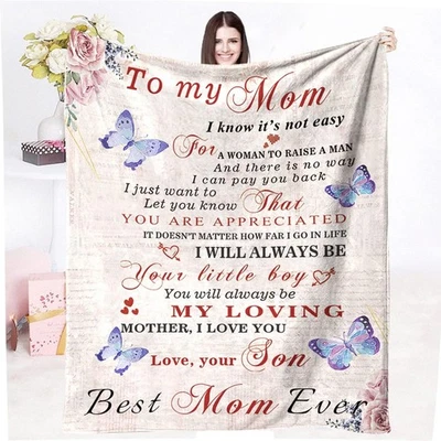 Hooweti Mom Gifts from Son Flannel Throw Blanket 60x50 Mothers Day Birthday Gift - Image 1 of 4