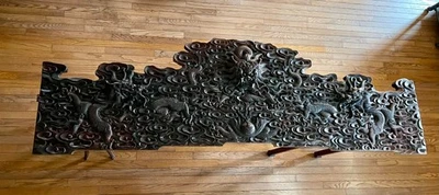 Piezas de panel de palo de rosa tallado a mano chino vintage de los años 80 motivo de nube y dragón Foto 1 de 4