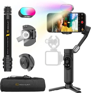 3-Axis Smartphone Gimbal Stabilizer AI Tracking, RGB Light Handheld, Tripod, Bag - Picture 1 of 11