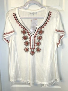 New Directions Blouse Sz L White Gauze Embroidered Soft Tunic Top NWT - Picture 1 of 7