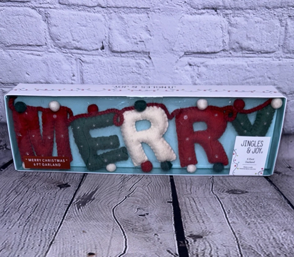 Target Wondershop 72" Fabric Merry Christmas Poinsettia Poms Garland 2022