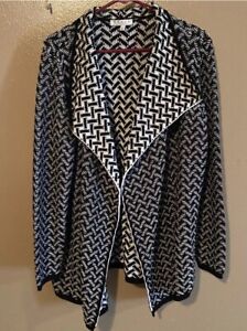 Chaus Open Front Cardigan Sweater Black White Knit Blend XL