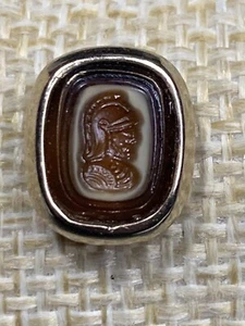 VINTAGE ROMAN GREEK WARRIOR CAMEO Signed HICKOCK TIE Tack CLIP CLASP - Picture 1 of 6