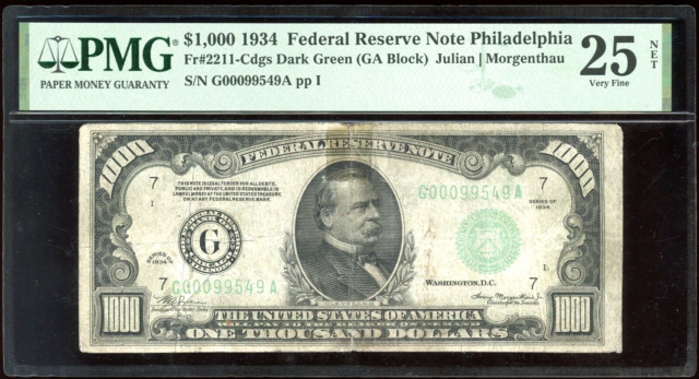 1934 One Thousand Dollar Bill Painting by Historic Image - Fine