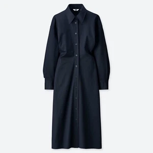 UNIQLO U Long Sleeve Shirt Dress in Navy Blue Size Large L - Picture 1 of 3