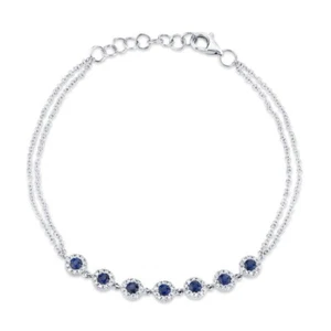 Brazalete de diamantes de zafiro azul de oro blanco de 14 quilates corte redondo natural 0,74 CTW - Imagen 1 de 6