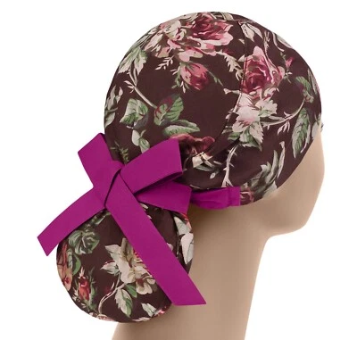 Scrub hats, nurse scrub cap, womens surgical hat, ponytail scrub cap flowers - Image 1 of 3