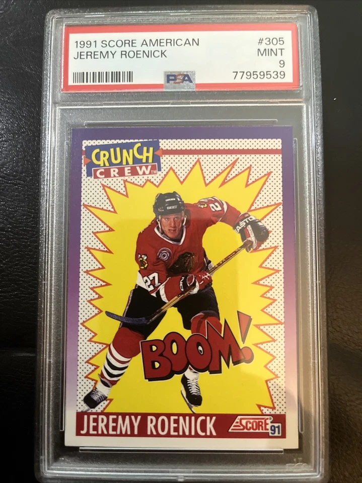1991 Score American   Jeremy Roenick #305 Chicago Blackhawks PSA MINT 9, POP 1 - Image 1 of 2