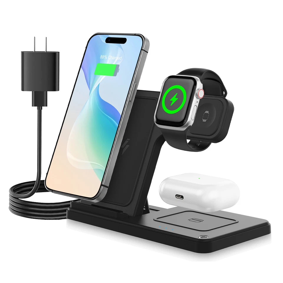 3 in 1 Wireless Charger Station For Apple Watch Air Pods iPhone 16 15 14 13 12 X - Image 1 of 4