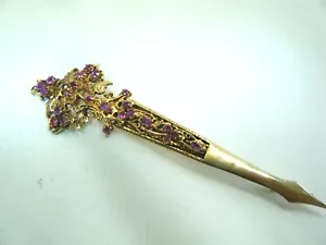 GRAN PIN SARI SARI SAREE NATURAL RUBÍES ORO DORADO PLATA ESTERLINA BERMELLÓN - Imagen 1 de 8