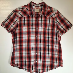 Levi's Pearl Druckknopf Shirt Herren XXL rot blau kariert Cowboy Western Rio moderne Passform - Bild 1 von 9
