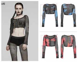 Punk Rave Women Punk Sexy Long Sleeve Top Elastic Slim Mesh Perspective T-Shirt - Picture 1 of 33