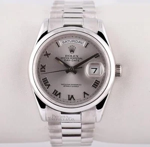 Rolex Day-Date 36mm Presidential 118209 18k White Gold-Silver Roman-Box & Paper - Picture 1 of 3