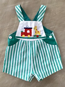 Vintage Baby Junge Jon Jon Gr. 12 Monate Pullover Strampler Outfit Schleppe grün & weiß - Bild 1 von 8