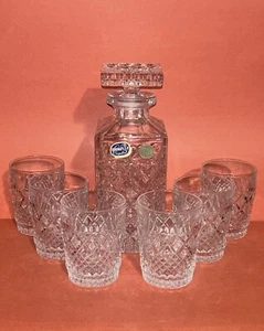 Vintage BOHEMIA CRYSTAL CZECH REPUBLIC HAND CUT Whiskey DECANTER SET Of 7 - Picture 1 of 17