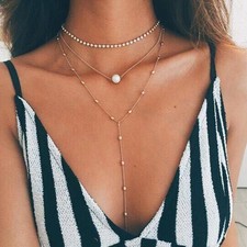 3Pcs/Set Pearl Multilayer Chocker Necklace Chain Tassel Beads Necklace BY US