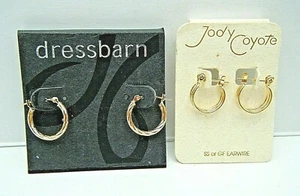 Collectible Vintage 2 Pairs Gold Earrings Hoops - Picture 1 of 3