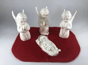 Commodore Baby Jesus in Manger Angels Set of 4 Christmas Vintage Ceramic Japan - Picture 1 of 11