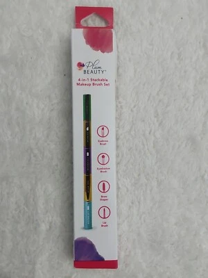 Plum Beauty 4-in-1 Stackable Space Saving Makeup Brush Set Eyebrow Eyeshadow Lip - Image 1 of 3