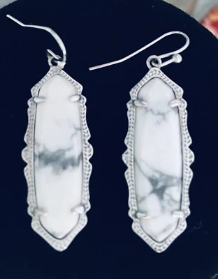 KENDRA SCOTT  White Marble Earrings Silver Tone Dangle Drop “Frances” - Image 1 of 4
