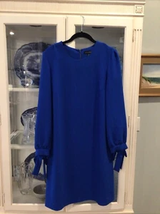 Banana Republic Womens Royal Blue Long Sleeve Bow Cuff Shift Dress Size 8 EUC - Picture 1 of 4