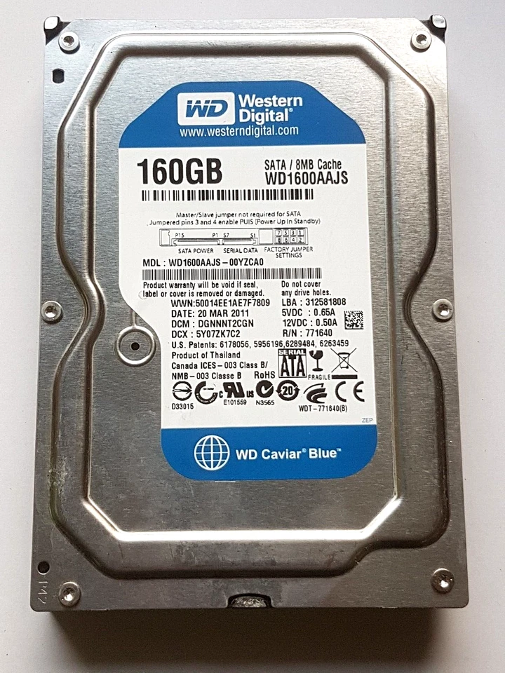 160 GB SATA Western Digital WD1600AAJS-00YZCA0 7200RPM 8MB HDD 3.5" Hard Drive - Image 1 of 1