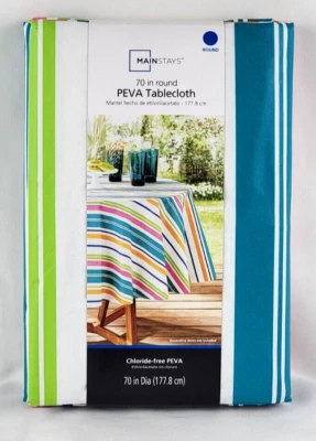 NUEVO Mantel Mainstays PEVA Rayas Multicolor 70" Redondo Verano Foto 1 de 4