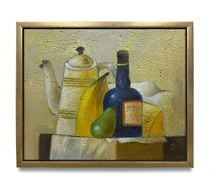 Pintura al óleo de frutas y ollas sobre lienzo artística original de Nueva York enmarcada 8x10 - Imagen 1 de 6