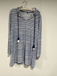 Vestido de baño CABANA LIFE para mujer XL con capucha azul blanco a rayas para cubrir playa - Imagen 1 de 7