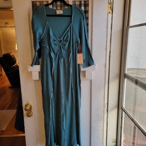 Lovefool Women's Green V-Neck Keyhole 3/4 Sleeve Maxi Dress Plus Size 3X NWT - Picture 1 of 6