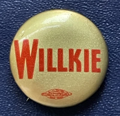 "Botón de campaña Willkie 1940 Presidential Goldtone 7/8""" Foto 1 de 3