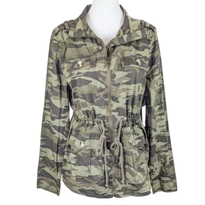 SO Camo Utility Jacket Womens Medium Green Military Full Zip Cinch Waist Pockets - Picture 1 of 7