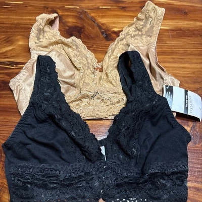 Shear Shapewear No Wire Lacy Bralette 2 Pack Small Sexy Lingerie New Black Beige - Image 1 of 4