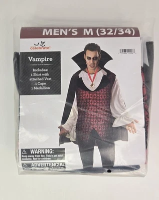 Men's Halloween Costume Vampire New Medium 32/34 Shirt W/Vest, Cape, & Medallion - Image 1 of 4