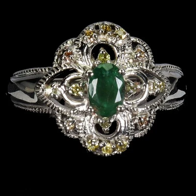 925 Sterling Silver Ring Oval Emerald 6x4mm Sapphire Gemstone Jewelry Size 9 - Image 1 of 4