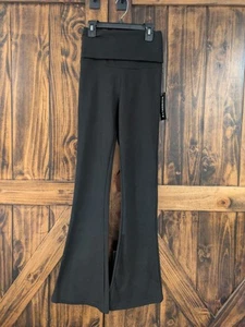 NWT Kimberly C womens small Fold Over Waist Flare Leg Boot Cut Black Pants - Picture 1 of 4