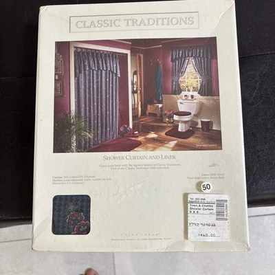 Shower Curtain Classic Traditions Navy Check Comes With Liner New Unopened - Image 1 of 4