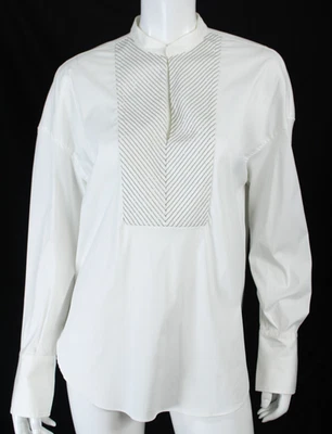 Blusa túnica babero a rayas de popelina de mezcla de algodón blanca BRUNELLO CUCINELLI L Foto 1 de 4