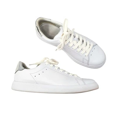 Tory Burch Howell Court Sneakers Leather White Silver Lace-Up 79646 101 Size 7  - Image 1 of 4