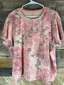 Sonoma Damen Übergröße 3X Rosa Blumenmuster Kurzarm Rundhals Baumwolle Top - Bild 1 von 9