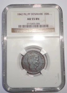 DENMARK  COIN 1 RINKBANKSKILLING 1842   NGC  AU 55 BN - Picture 1 of 2