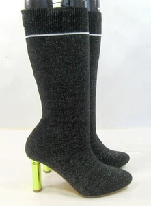 Black 3.5"Heel Round Toe SOCK Mid-Calf Boot WOMEN Size 6 - Picture 1 of 5