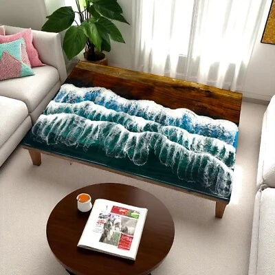 Stunning Ocean Epoxy Live Edge Dining Table Countertop Handmade Living Room Deco - Image 1 of 4