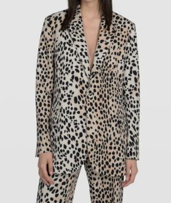 $1115 Just Cavalli Women's Beige Eva Jaguar Printed Blazer Coat Jacket Size 44 - Image 1 of 4