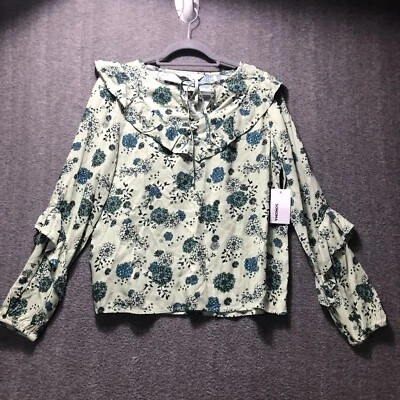 Blusa Sonoma Para Mujer Pequeña Verde Floral Cuello en V Manga Larga Corbata Frontal Rayón Nueva con Etiquetas Foto 1 de 4