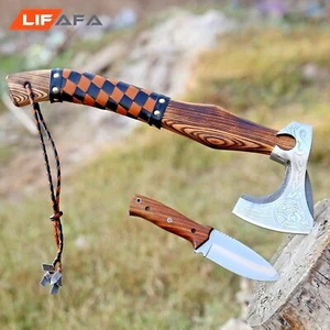 Viking Axe Real Tomahawk, As Gifts Hunting Knife Carbon Steel Blade With Sheath - Bild 1 von 7
