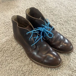 J SHOES HAND CRAFTED MONARCH BROWN LEATHER CHUKKA BOOT TEAL LACE MEN Size 9.5 - Picture 1 of 11
