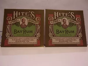 TWO VINTAGE HITE'S BAY RUM PAPER BOTTLE LABELS - NOS - EXCELLENT - Picture 1 of 12