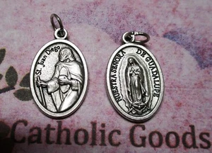 Saint St. Juan Diego & Our Lady of Guadalupe - Italian Silver tone OX 1" Medal - Picture 1 of 3